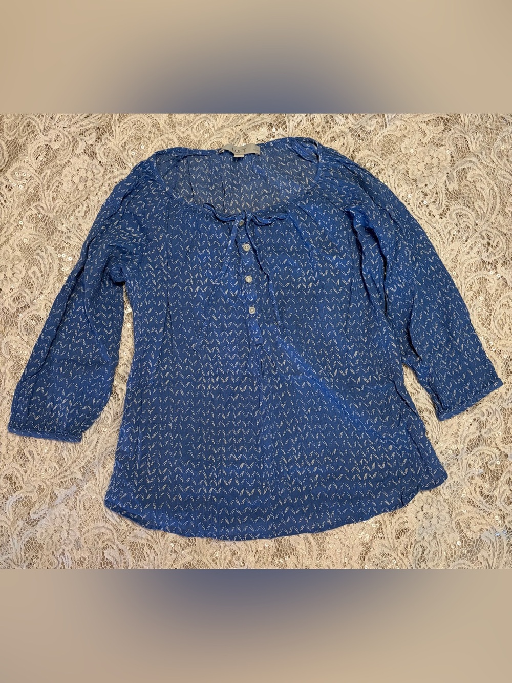 LOFT Pre-loved Women’s Blue 3/4 Button-Front Printed Peasant Top Size XSP
